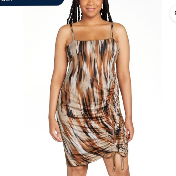 Madden NYC Side Ruched Brown Black & Ivory Dress NWT Sz M (7-9) - Picture 4 of 10